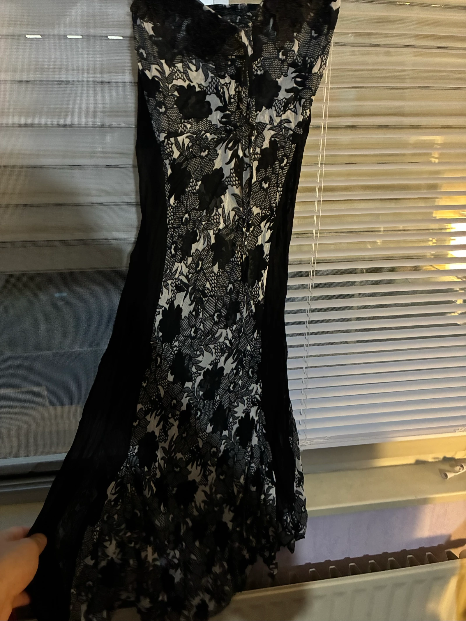 Patrice Bréal elegant black and white floral lace long dress size 38 – photo 4